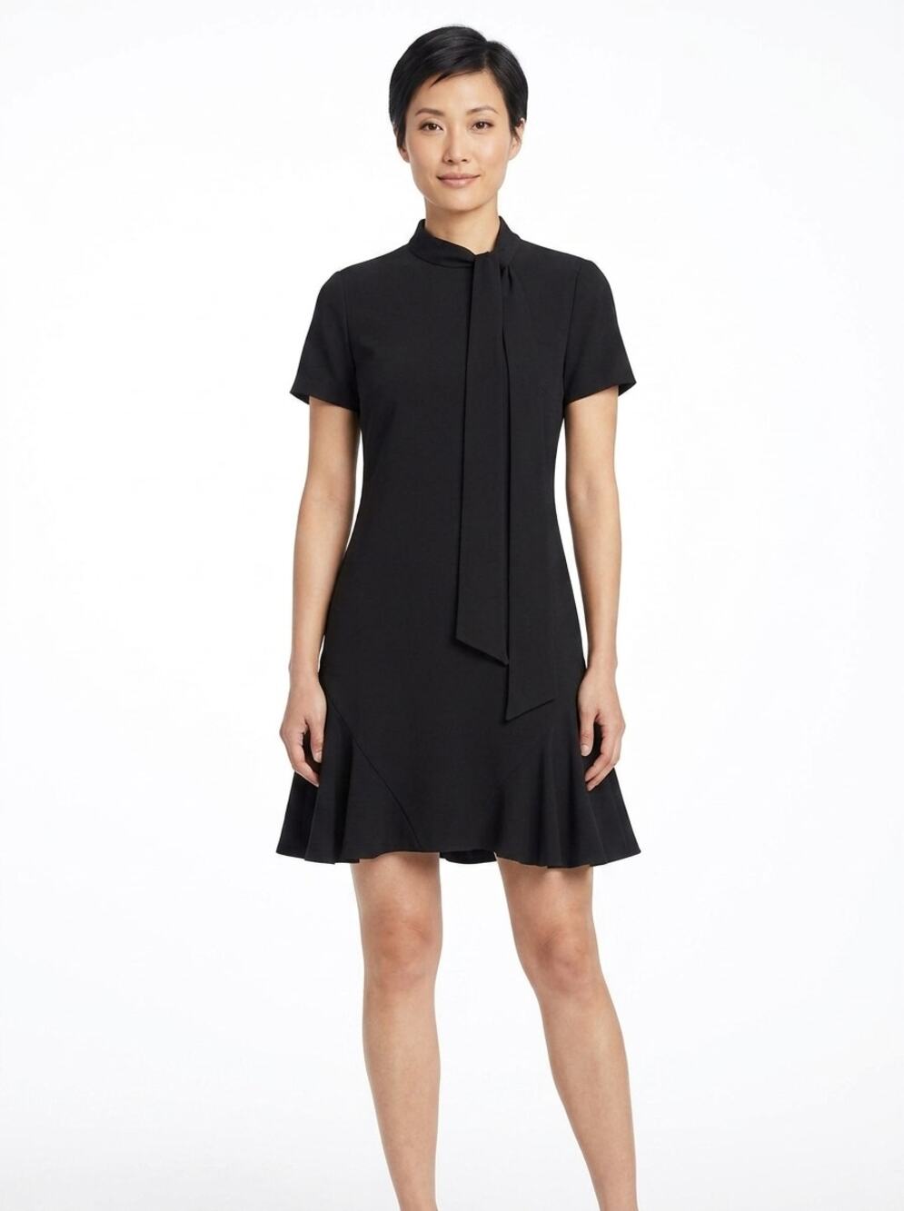 NWT CeCe Black Collared A-Line Mini Ruffle Dress Women Size 2